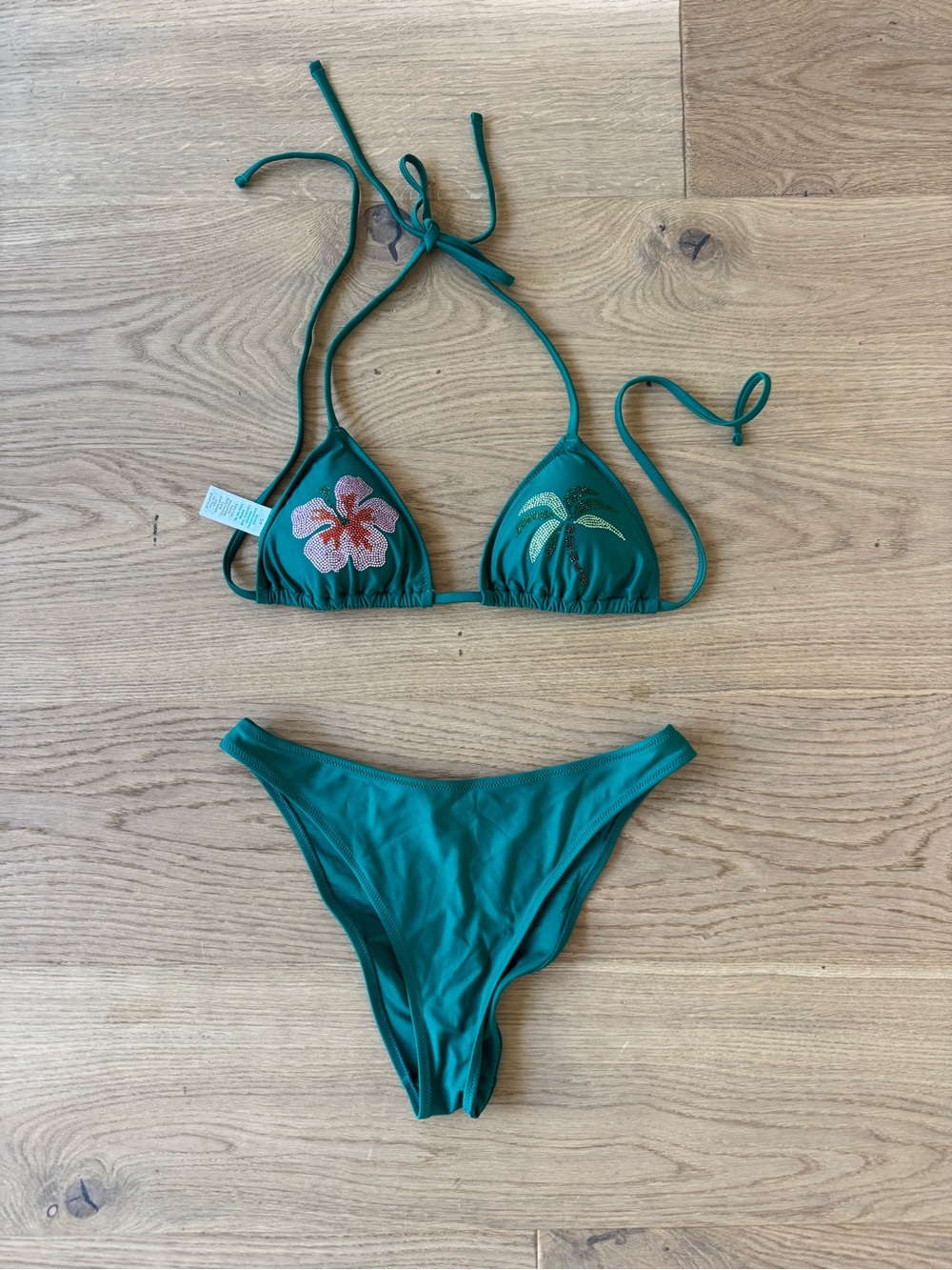 aerie Emerald Green Embroidered Triangle Bikini